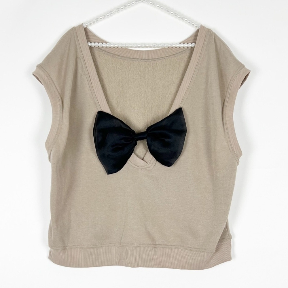 Maeve Cream Sweatshirt with Black Bow Detail